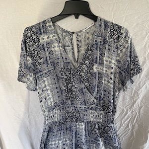 All in Favour Blue Patterned Cropped Romper